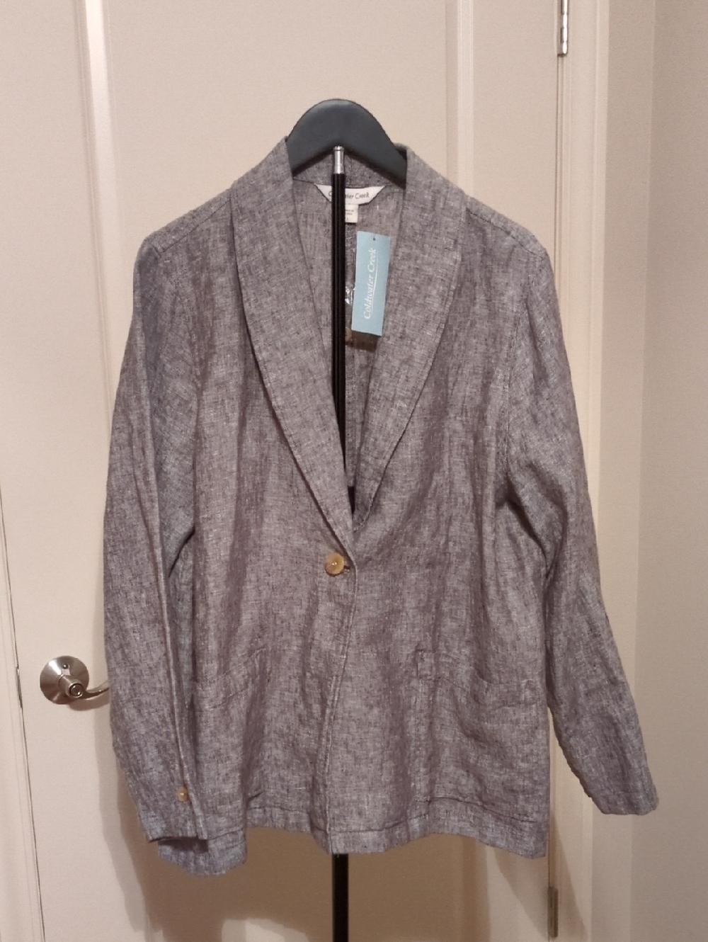 100% Linen Coldwater Creek Gray Single-Button Blazer
